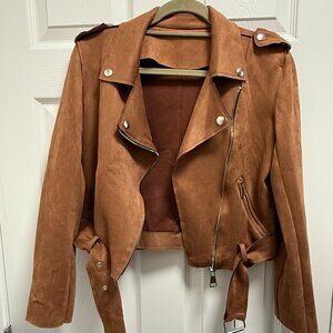 Nasty Gal Per-Suede You Tan Moto Jacket (size M)
